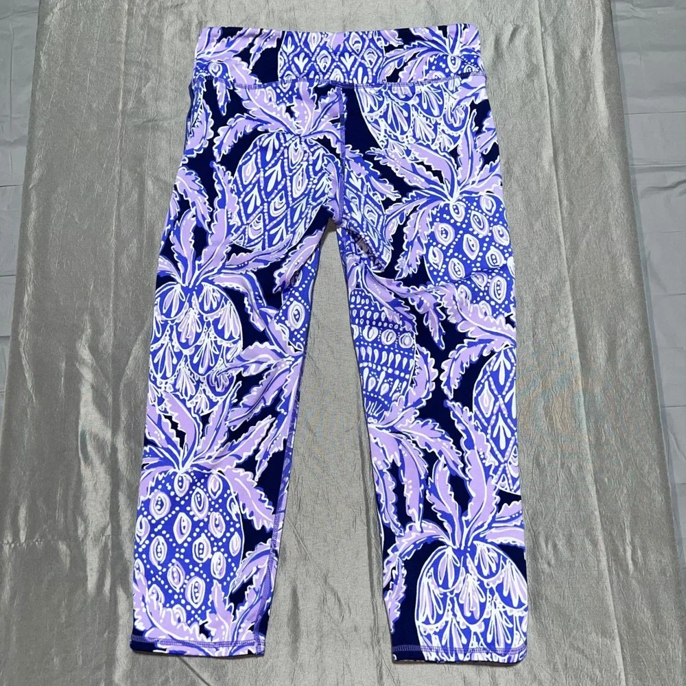 Lilly Pulitzer Luxletic Purple Pineapple Print Cropped Leggings Womens Medium